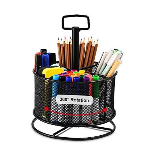 Mesh Desk Organizer, 360-Degree Rotating Multi-Functional Pen Holder, 4 Black