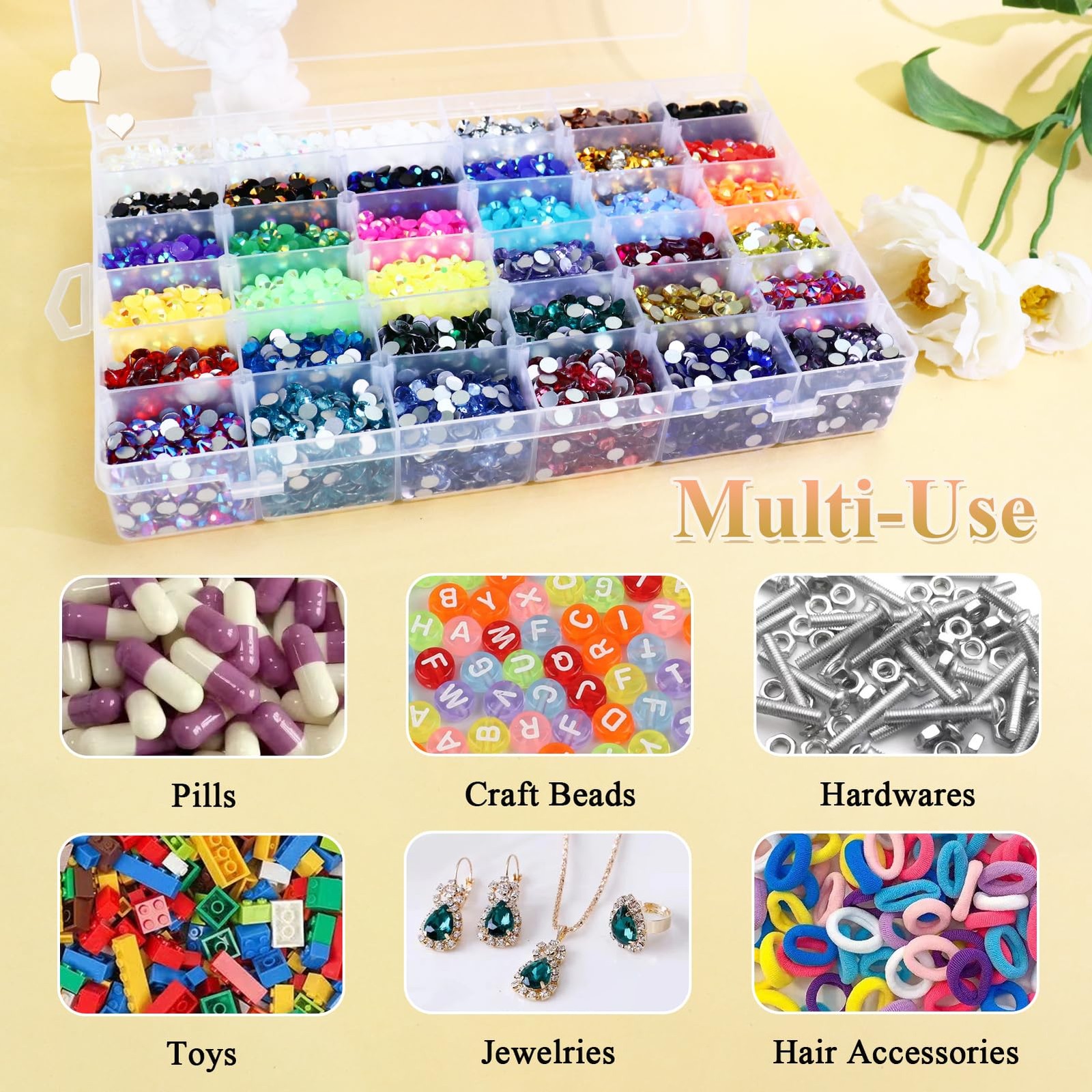 1 Pack 36 Grids Plastic Organizer Container with Adjustable Dividers, Large C...