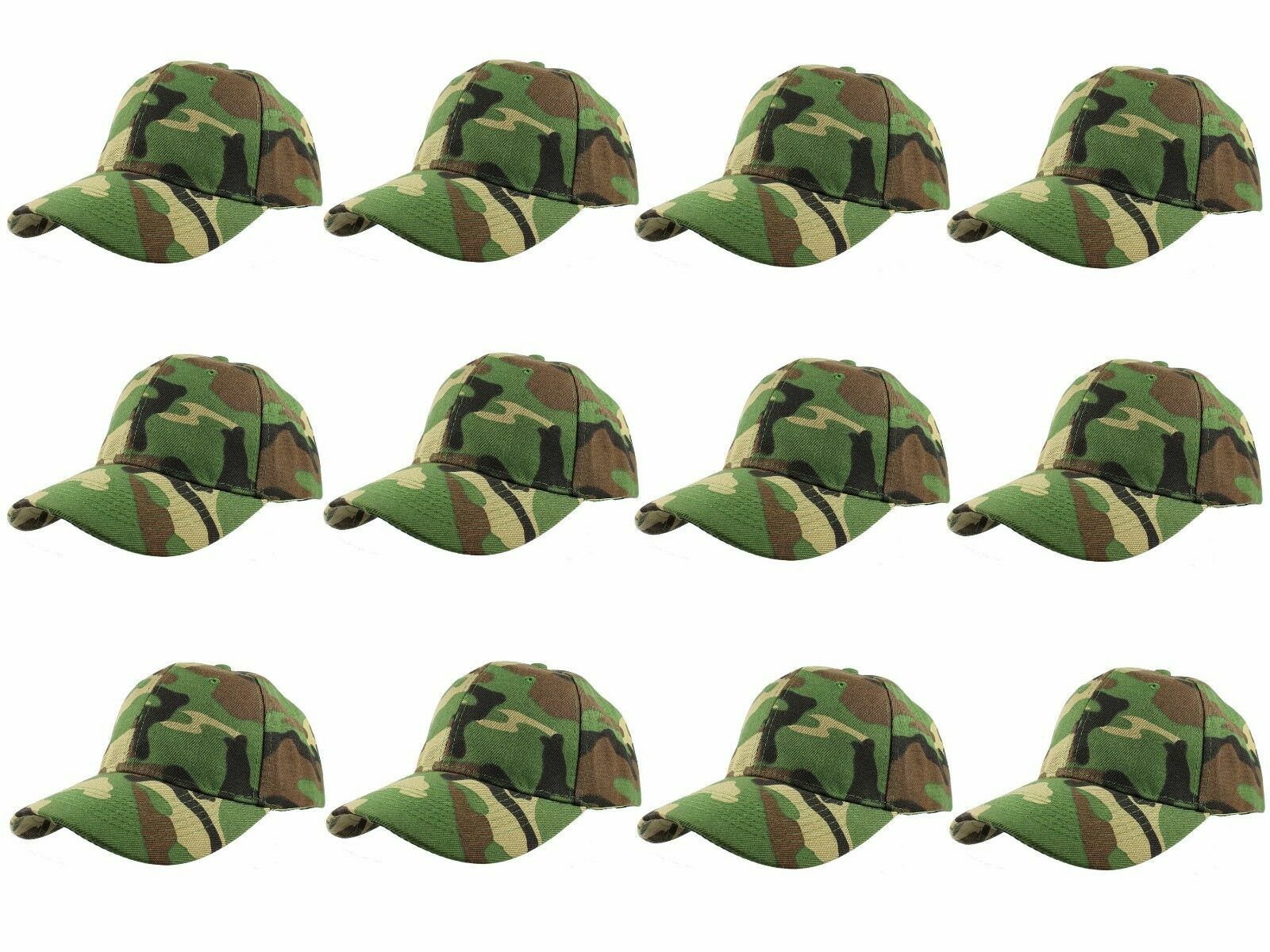 Woodland Camo Wholesale Plain Blank Adjustable Strap Baseball Cap 12 Pack