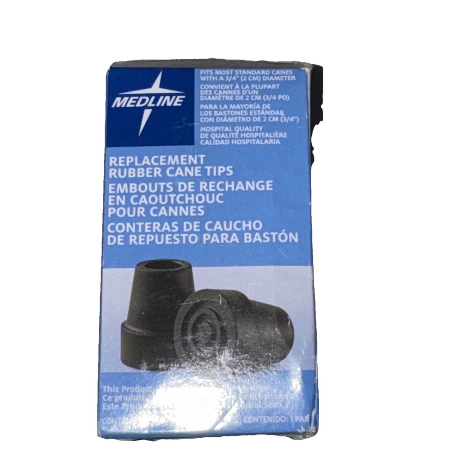 Medline Rubber Cane Tips 3/4" Replacement Tips 2 Pack Pair NEW