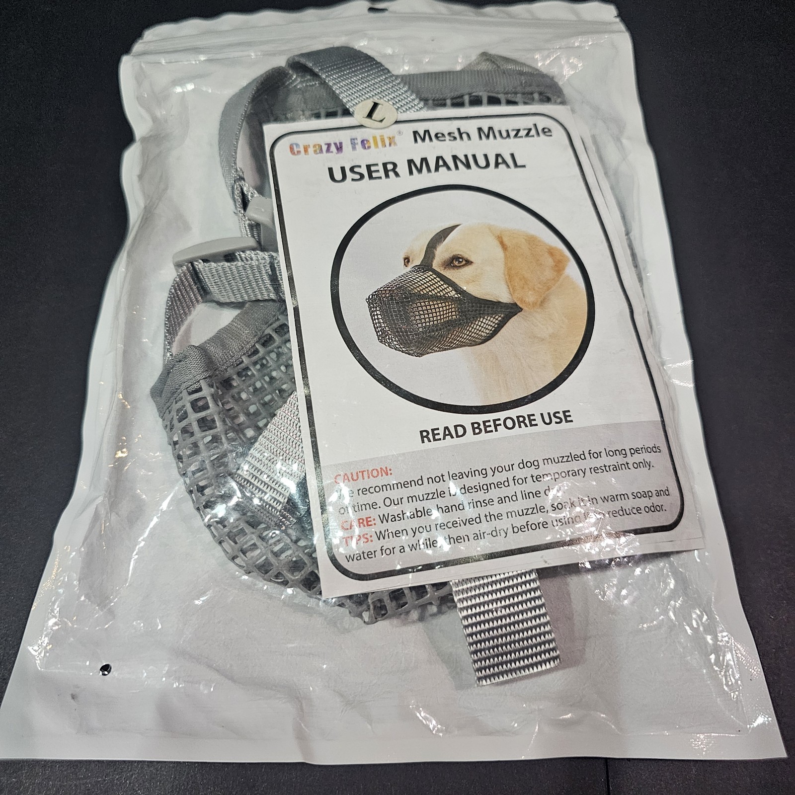 Crazy Felix Dog Muzzle Large Mesh Breathable New In Package Factory Sealed