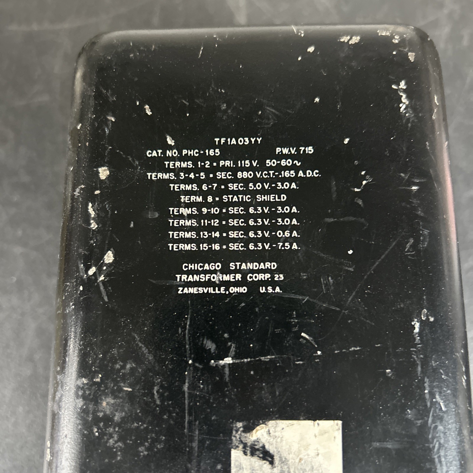Chicago Standard Transformer Corp power transformer, model PHC-165