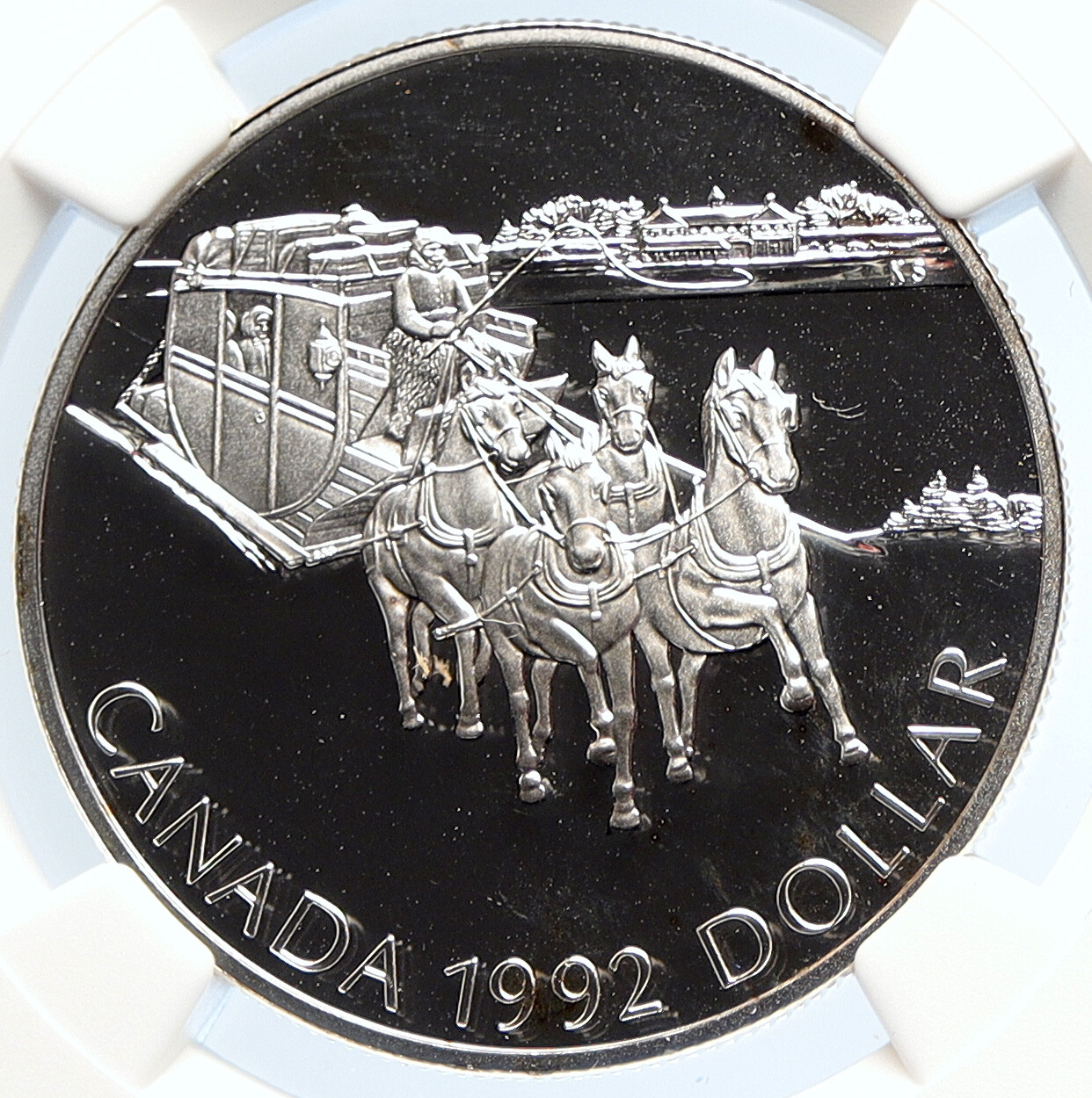 1992 CANADA Elizabeth II Kingston STAGECOACH PRF SILVER Dollar Coin NGC i105826