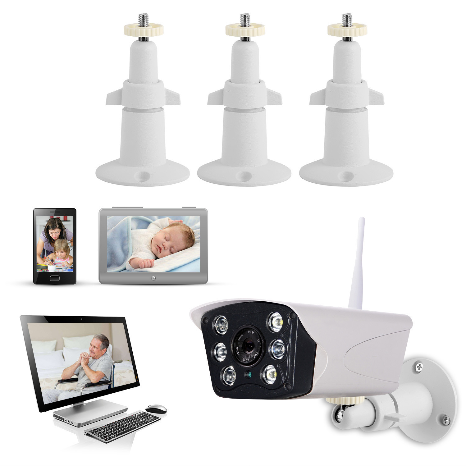 3pcs White Wall Mount Stand Bracket Adjustable For Arlo Pro 2 Security Camera