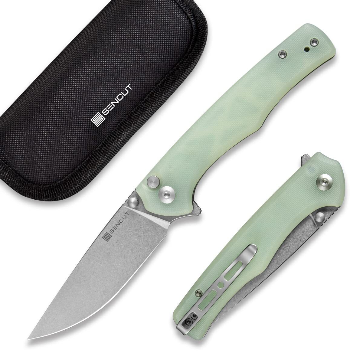 SENCUT Crowley Pocket Knife Button Lock Folding Knife for EDC, Natural G10