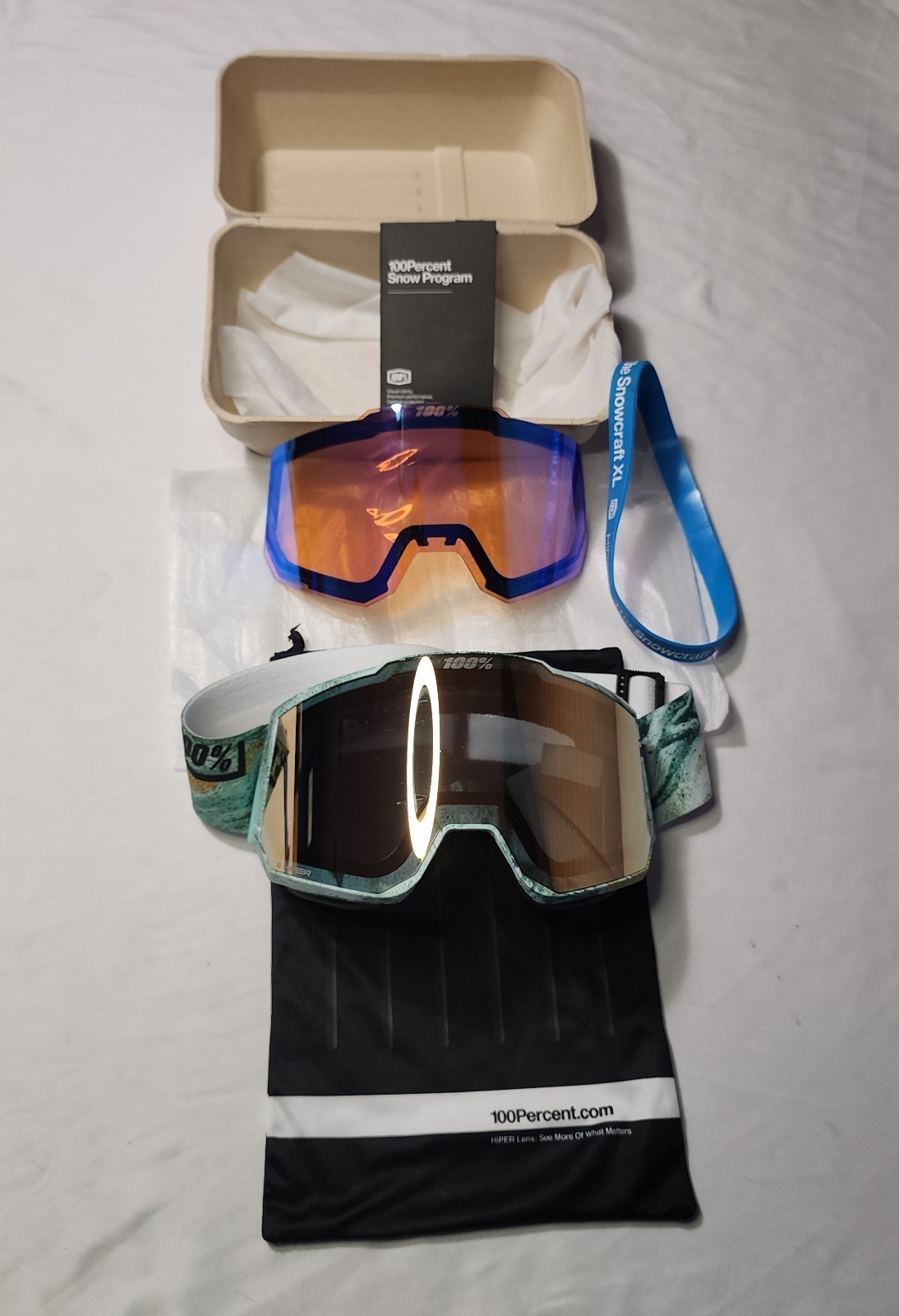 100% Snowcraft HiPER XL Fossil Express Snow Goggles Copper +Extra Turquoise Lens