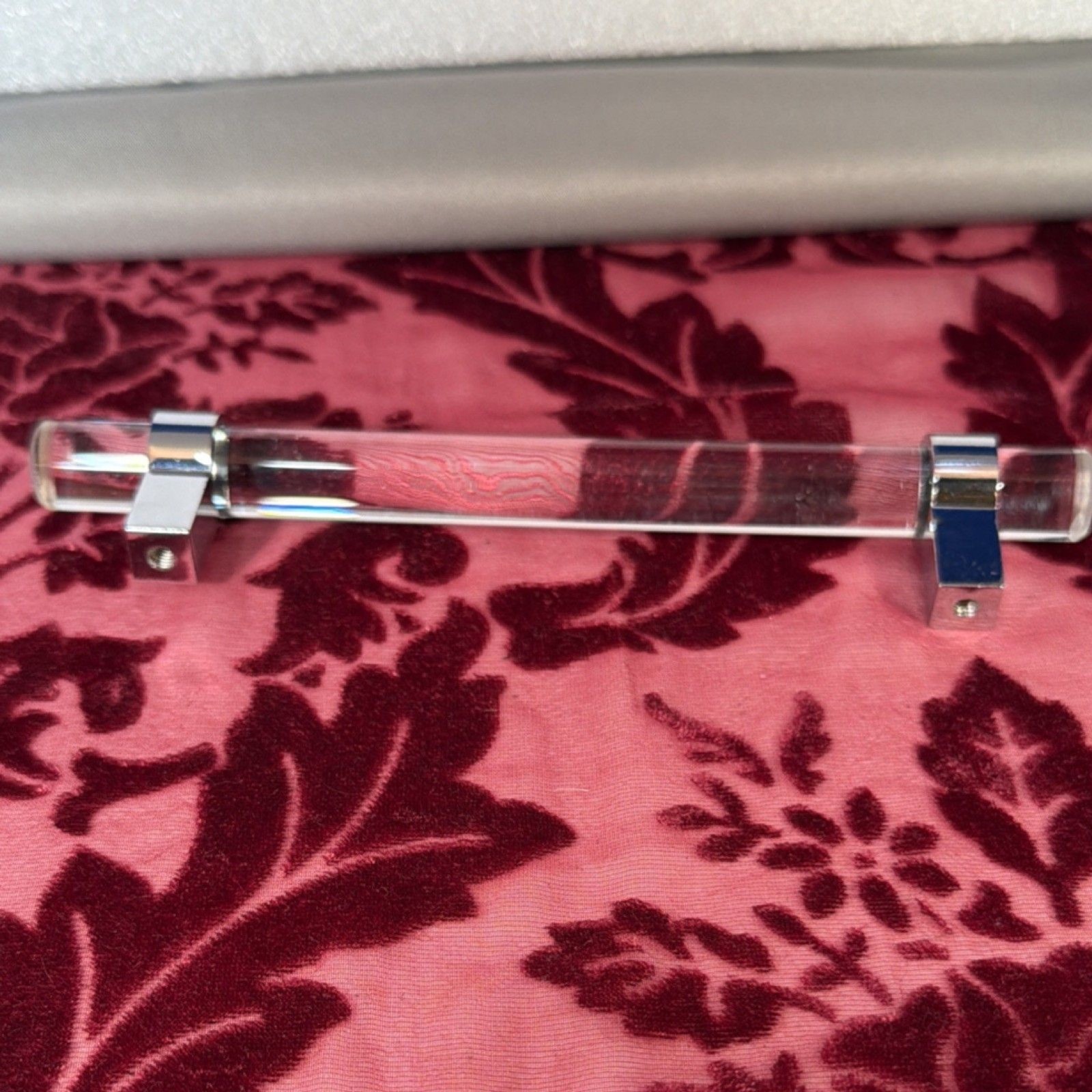 5 Glass and Chrome Drawer Pull/Handle 5” Screw Width 6 1/2 “ Long