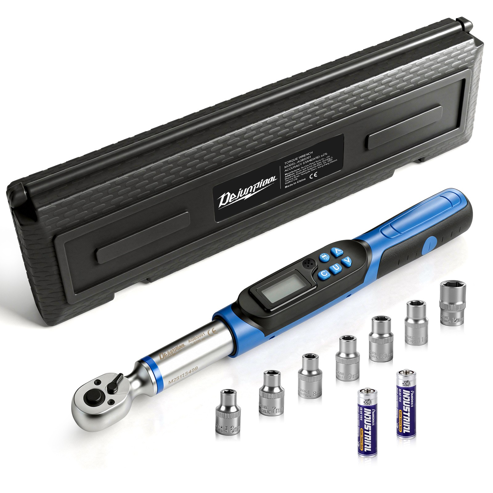 Dejunpool Digital Torque Wrench Adjustable Torque Wrench 3/8" Drive 2.2-44 ft.lb