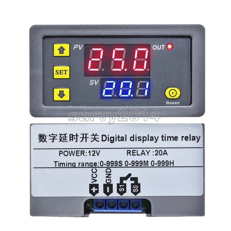 DC 12V AC 110-220V LED Dual Display Cycle Timing Delay Relay Module 0-999 Hours