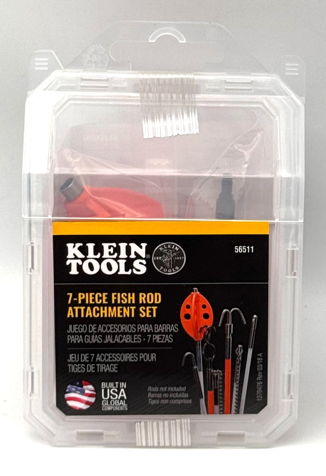 NEW Sealed Pack Klein Tools 56511 7-Piece Fish Rod Attachment Set ~Free Shipping