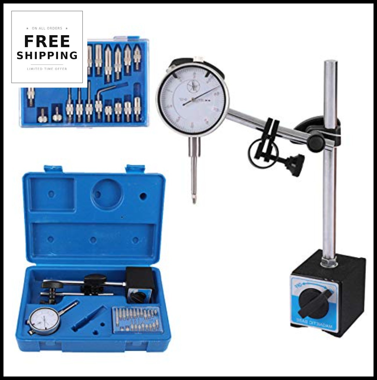 Dial Indicator 0-1" 0.001" Resolution Magnetic Base Holder Fine Adjustment 22