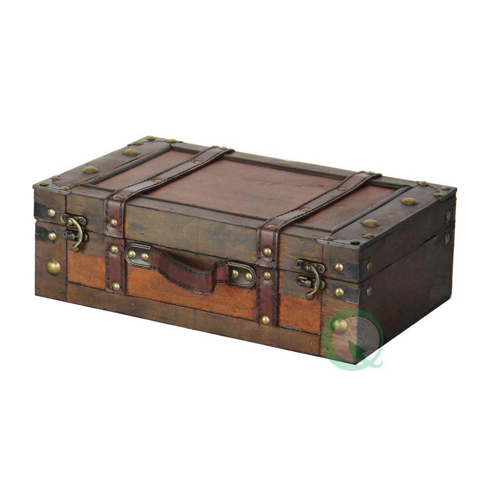 Vintiquewise Trunk Antique Brown Sturdy Wood Built-In Storage 13 in. Width