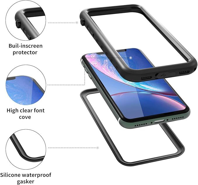 For iPhone Xr Waterproof Case, IP68 Fully Sealed with Built-in Screen Protector