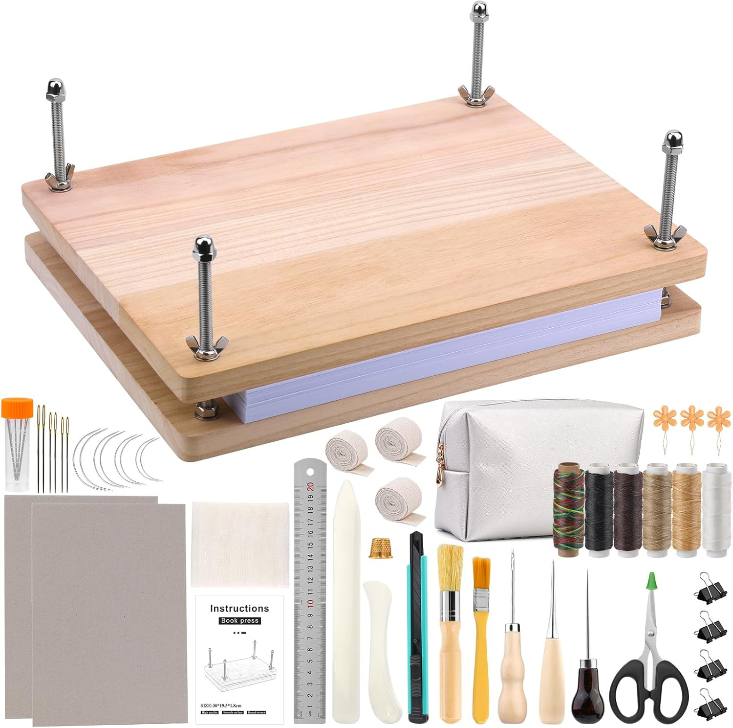 45 Pcs Book Binding Kits, Bookbinding Kit Large Book Press 14.76”X11.42” with Bo