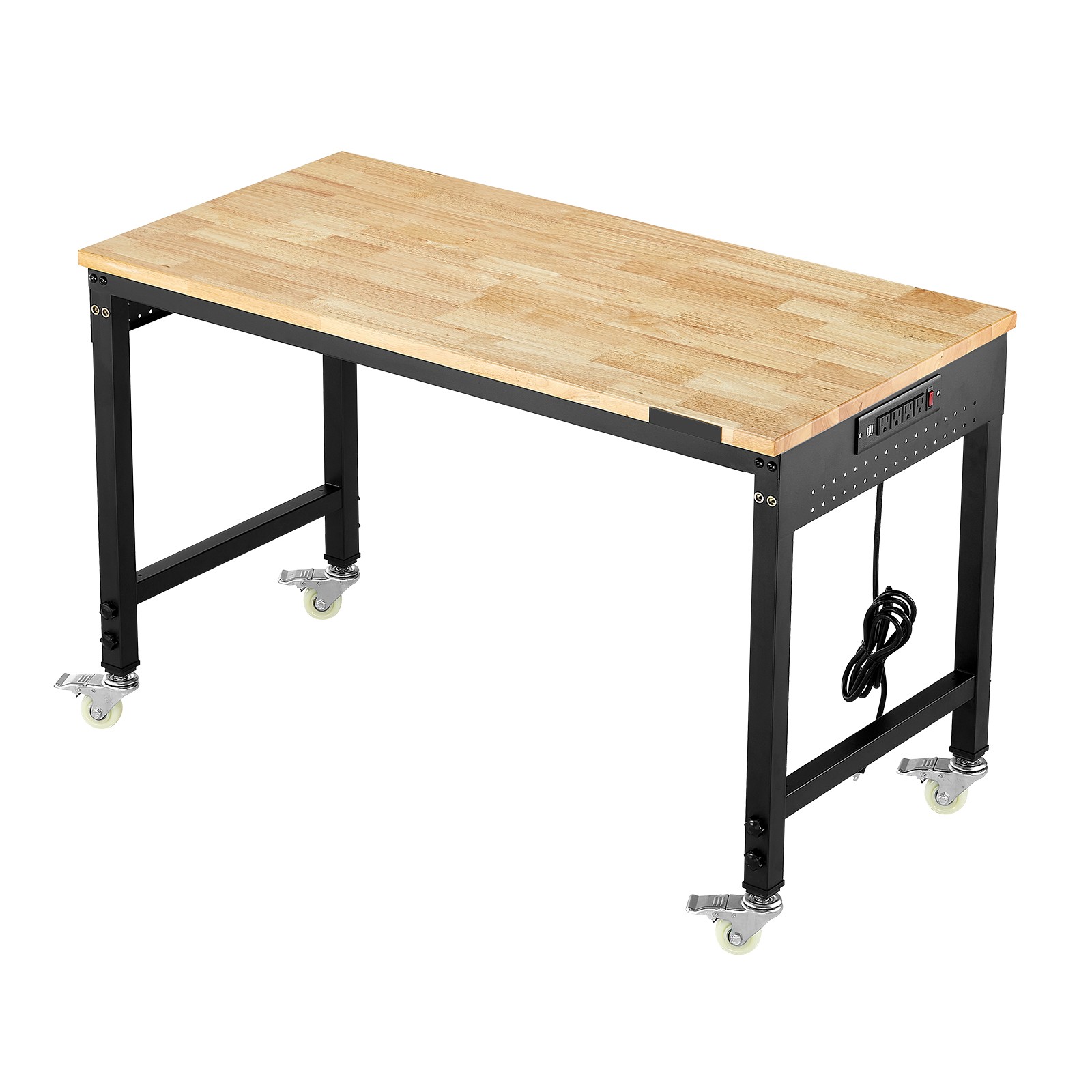 48" Adjustable Height Workbench on Wheels with Power Outlet & Pegboard