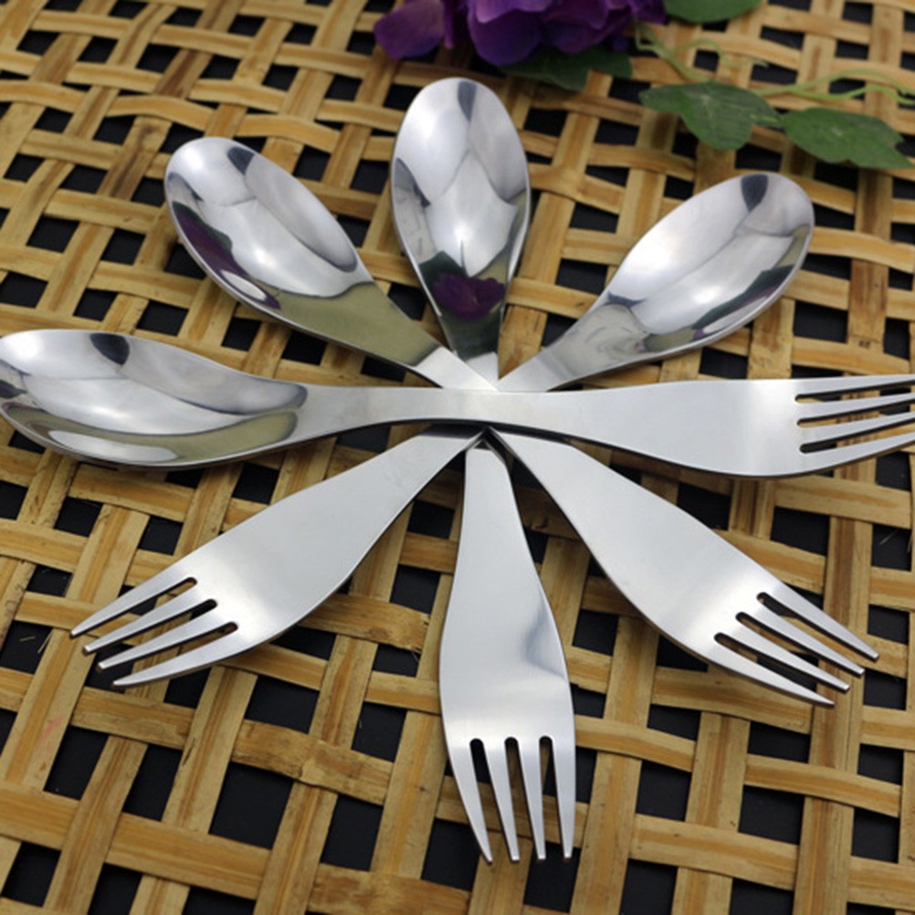 2 Pcs Stainless Steel Spork Double Ended Fork Spoon Set For Camping Hiking