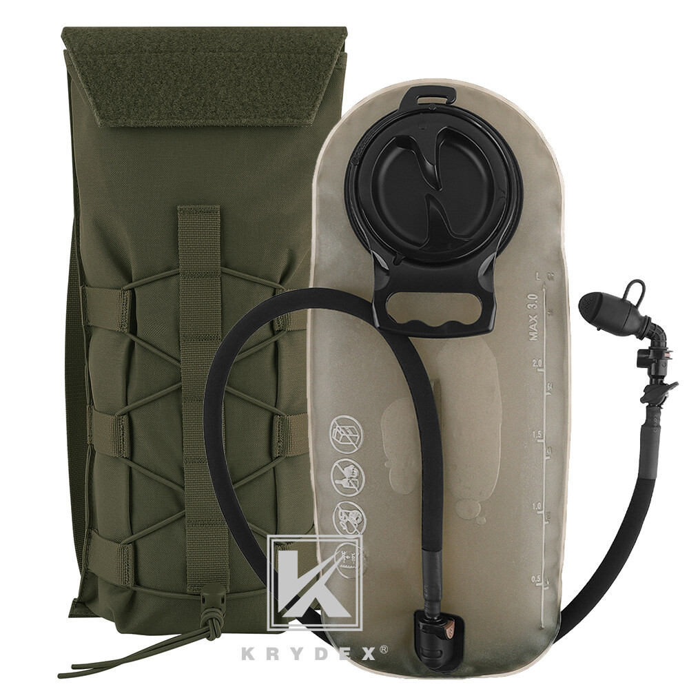 KRYDEX 3L Water Bladder Tactical Hydration Carrier MOLLE Pack Panel Ranger Green