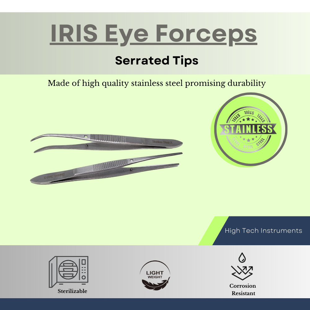 2 Pcs IRIS Eye Serrated Forceps STR + CRV 4" Surgical Tweezers Stainless Steel