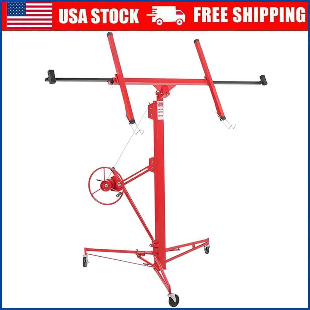 16FT Heavy Duty Drywall Lift Panel Hoist 150LBS Capacity Sheetrock Jack Wheels