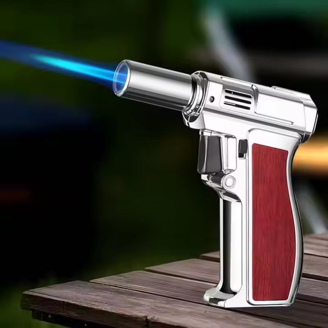 Butane Lighter Torch, Silver, Pistol-grip Handle
