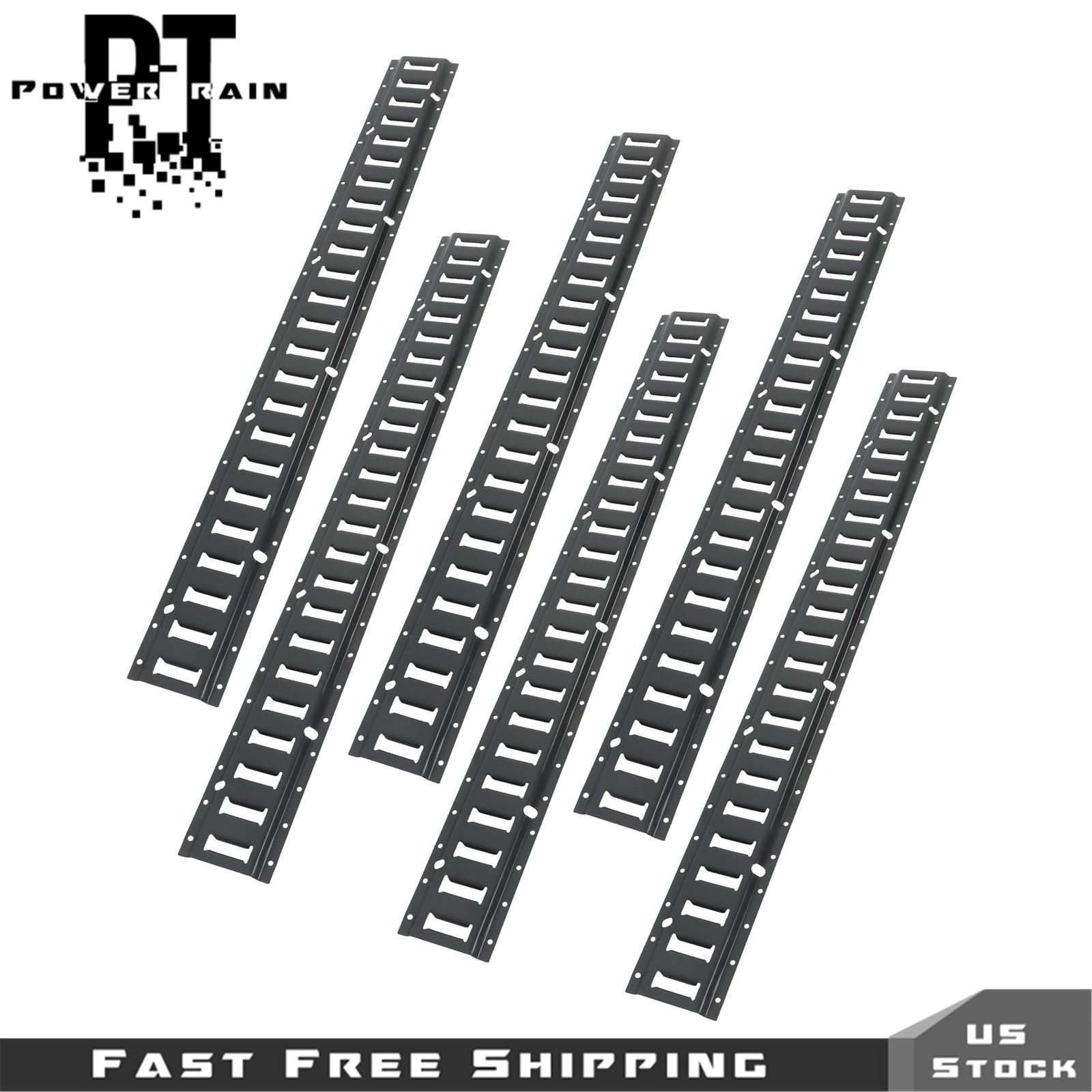 6 Pack 4' E Track Tie Down Rail Galvanized Steel Rail Powder-Coat Black