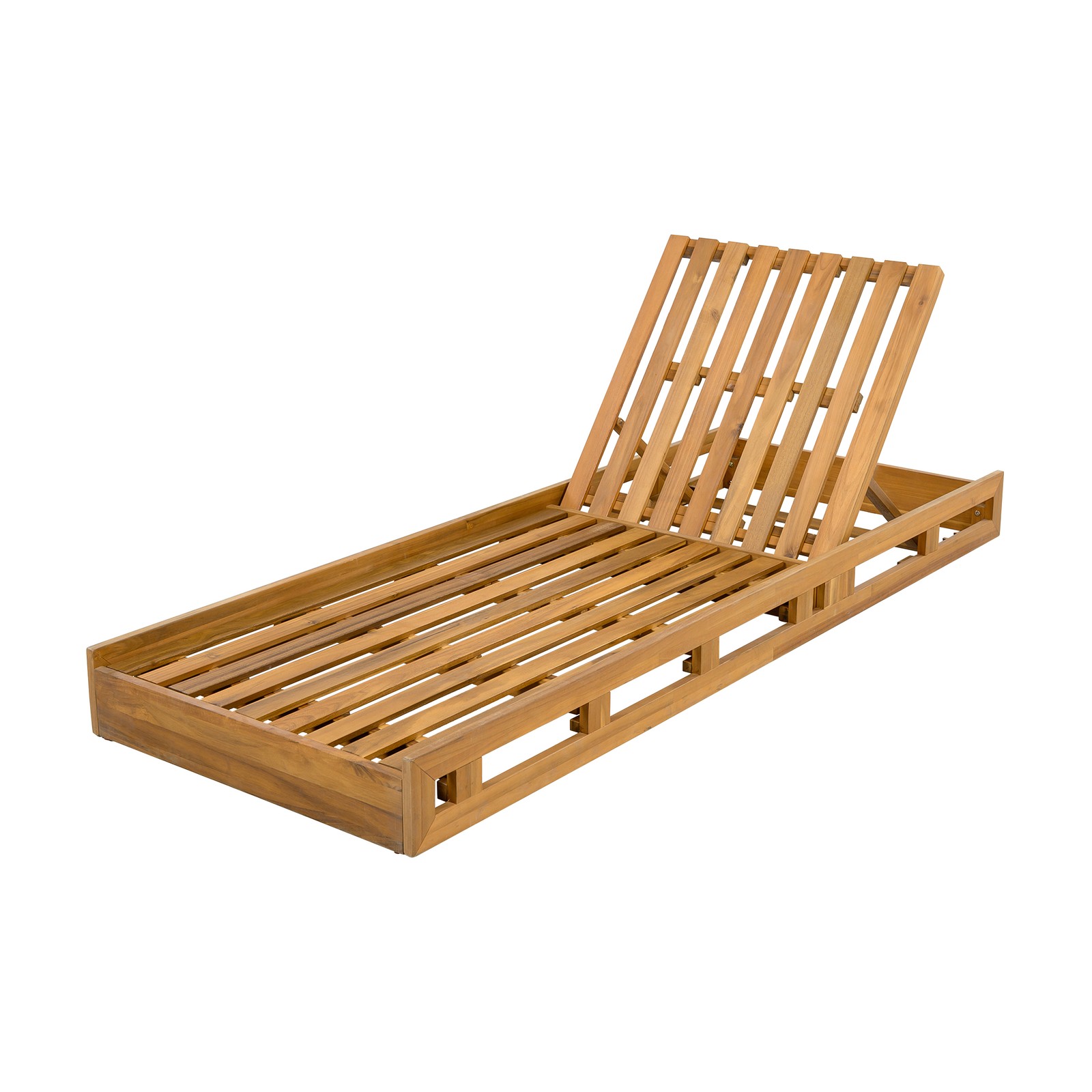 Acacia Wood Adjustable Lounge Chair w/ Teak Finish, Poolside Chaise w/ Recline