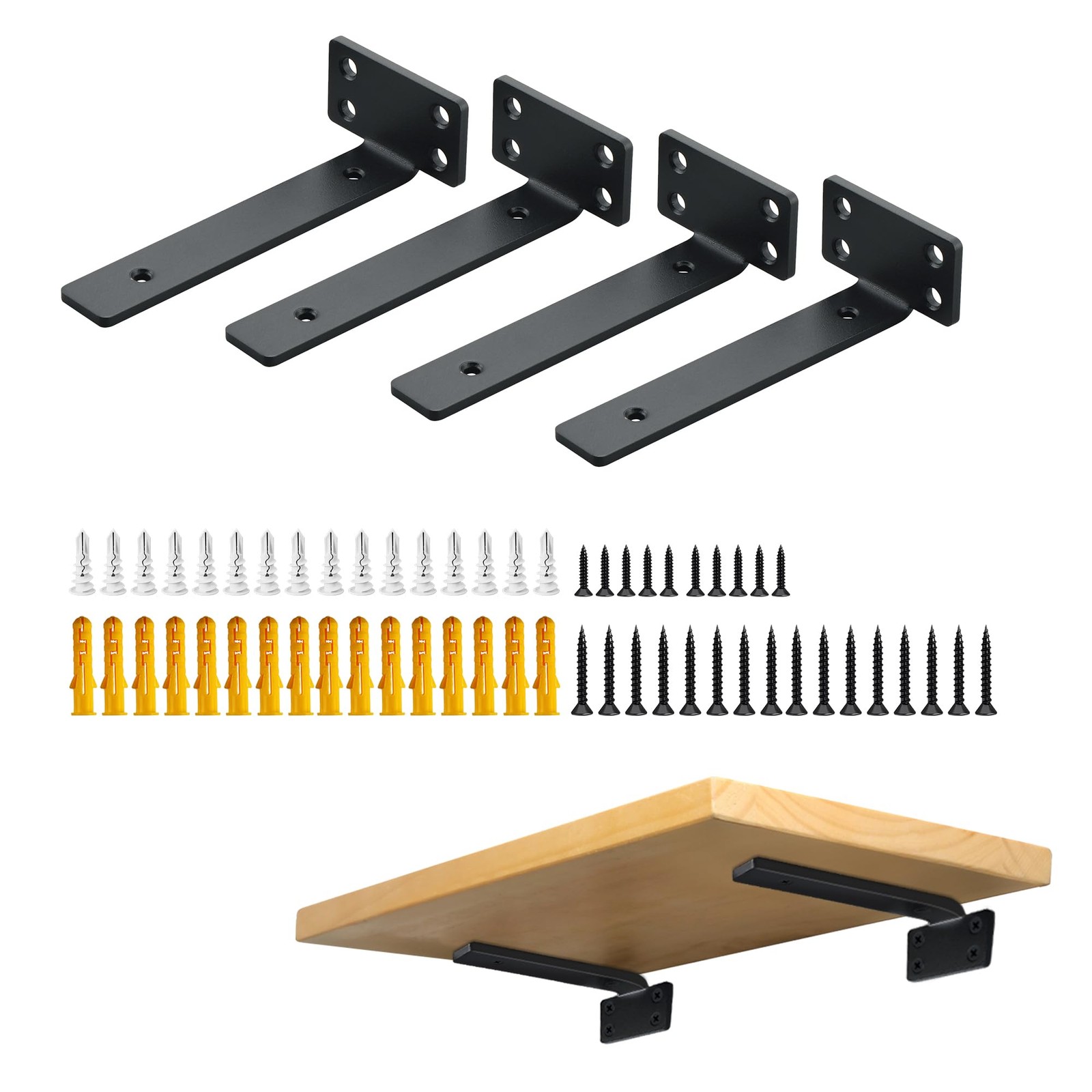 Floating Shelf Brackets Black 4 Pcs L Brackets for Shelves 6'' Hidden Invisib...