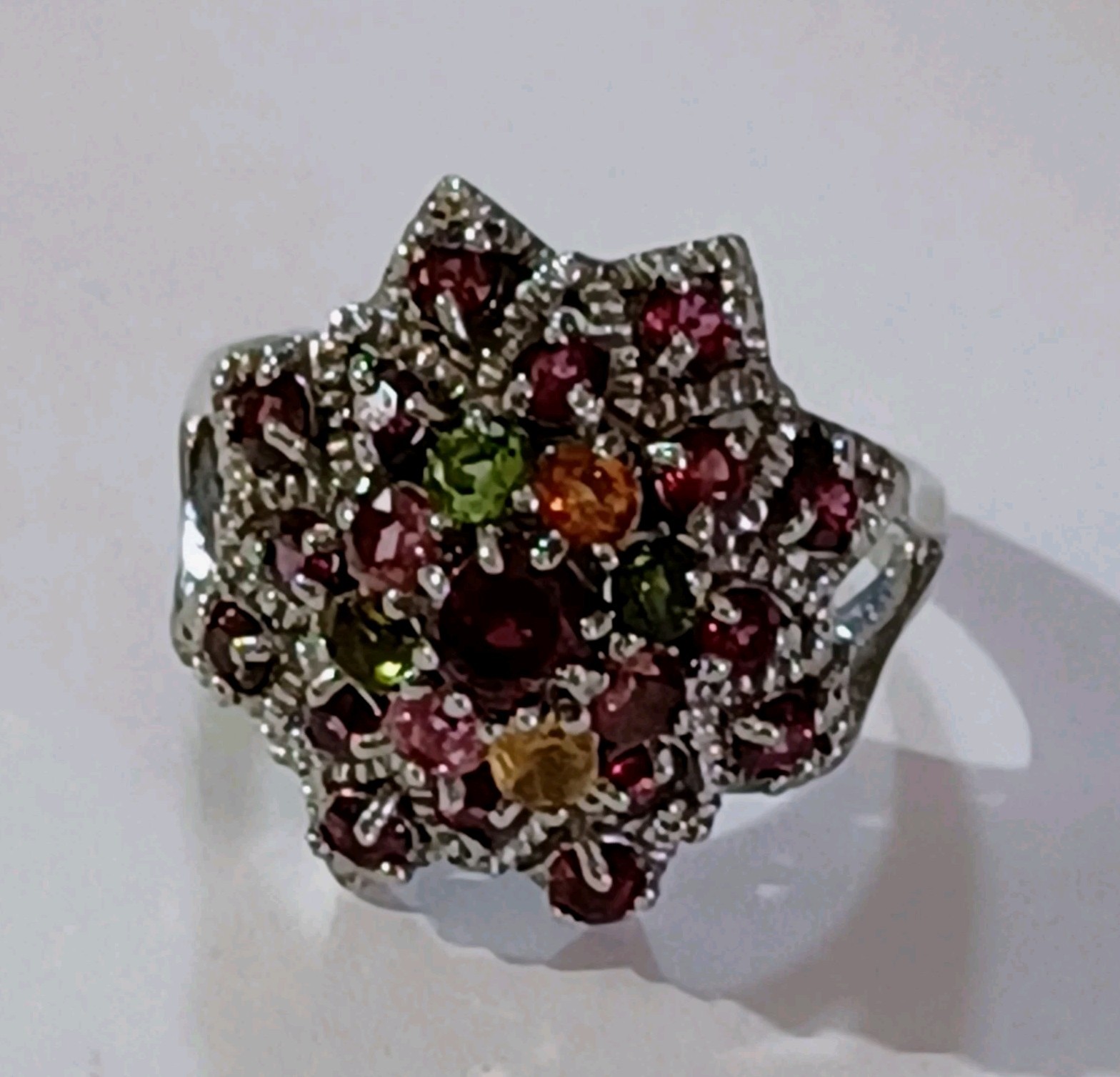 925 Sterling Silver Ring Round Tourmaline Rhodolite Natural Gemstone Jewelry Sz