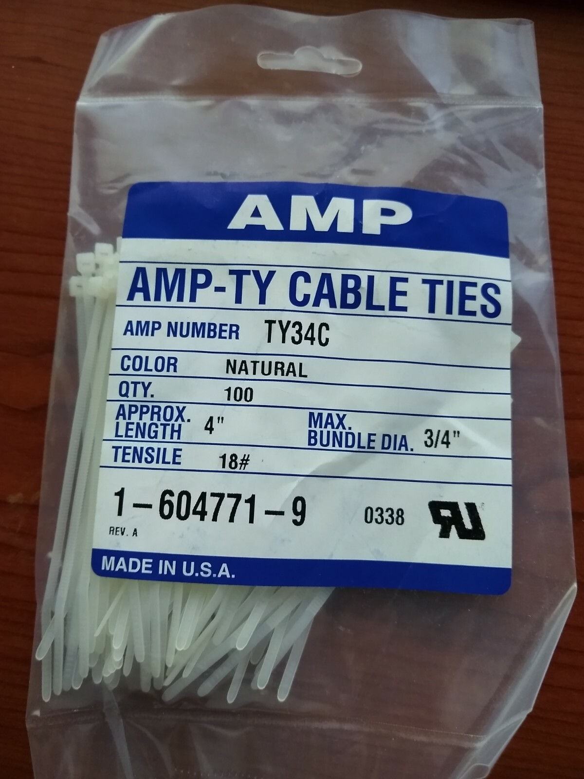 AMP 4 Inch 18 LBS Nylon cable ties, 100 per Pack