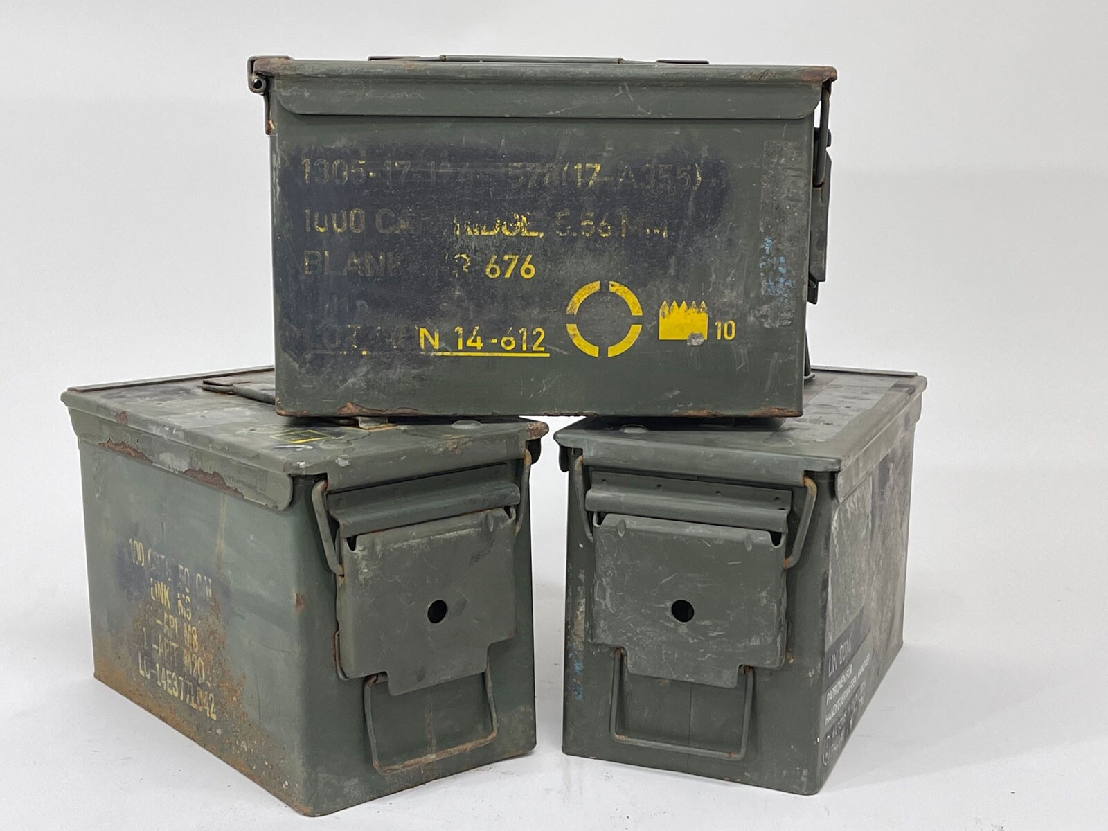 50 Cal Metal Ammo Can – Military Steel Box Ammo Storage - Used - 3 Pack