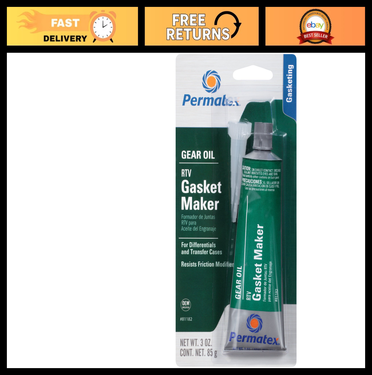 High-Performance Gear Oil RTV Gasket Maker - 3 oz, Pack of 6 - Leak-Proof Sealan