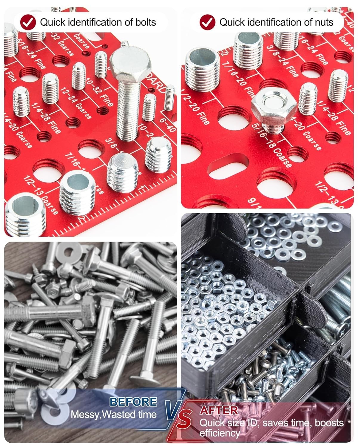 62pc Nut and Bolt Thread Checker SAE Metric Bolt Identifier & Drill Bit Gauge