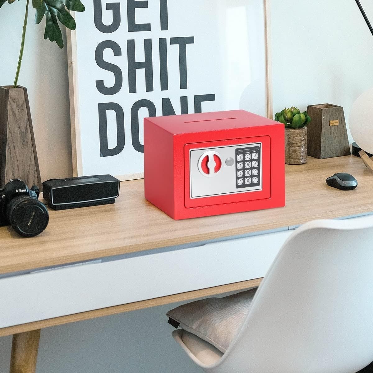 Red Small Safe Box for Money - 0.23CF Mini Safe Electronic Keypad Home Safety