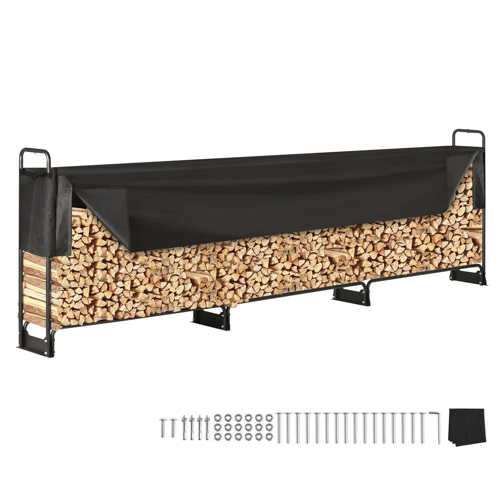 Firewood Rack with Waterproof Cover, 150 x 14 x 46 in Outdoor Firewood Holder, 6