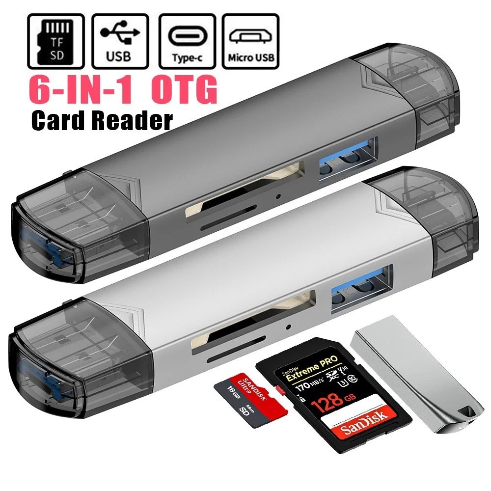 6-in-1 USB 3.0 Type-C OTG SD TF Card Reader Memory Card Adapter