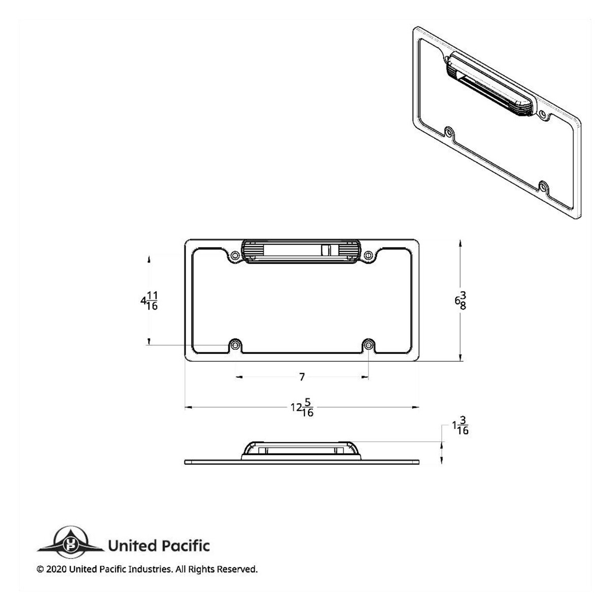 United Pacific Chrome License Plate Frame with Auxiliary Light – 1 Unit