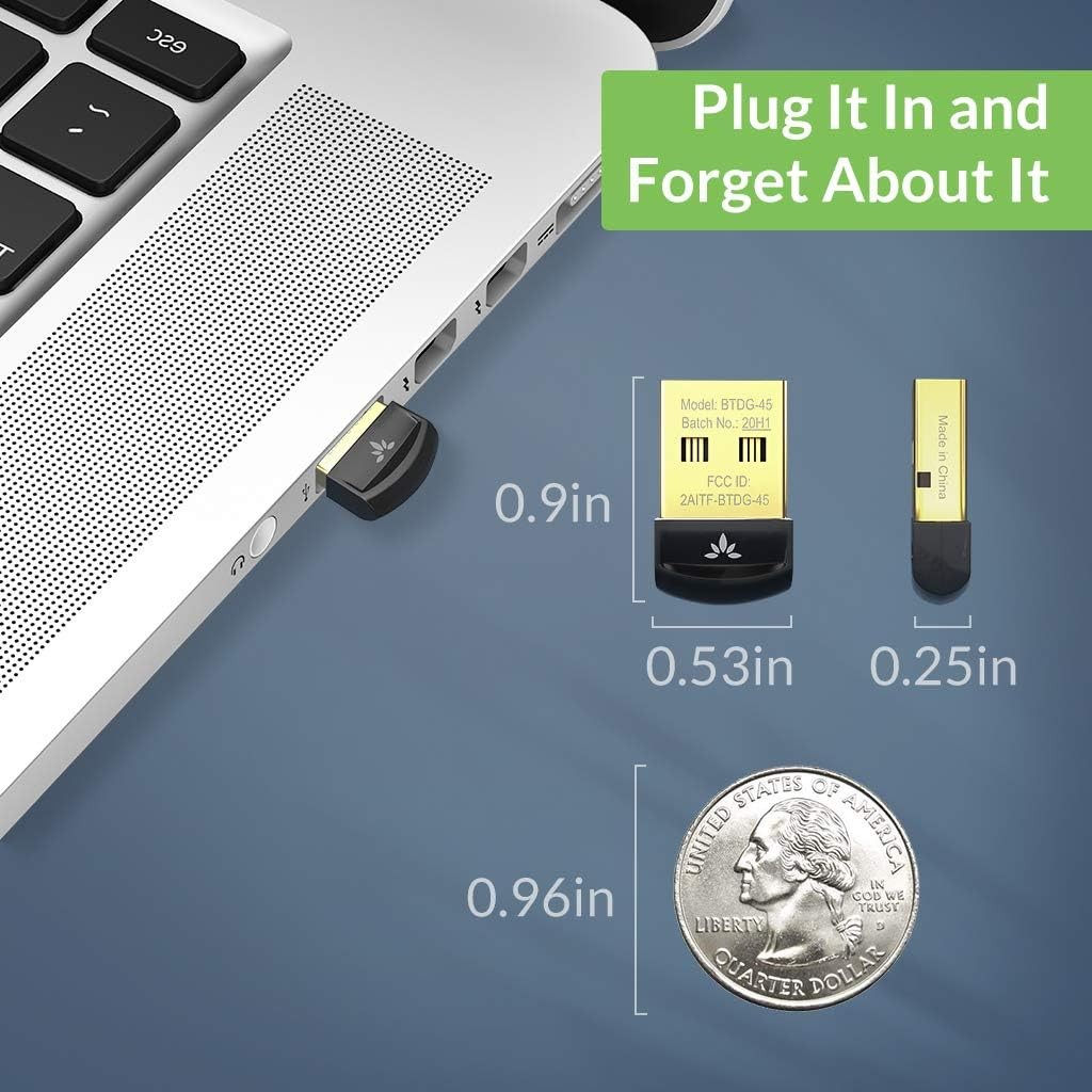 Avantree DG45 USB Bluetooth Adapter Dongle for PC, Computer, Desktop & Black