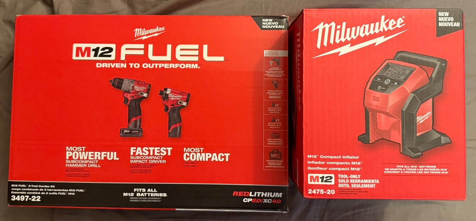 Milwaukee Cordless Hammer Drill and Impact Driver Combo with Compact Inflator