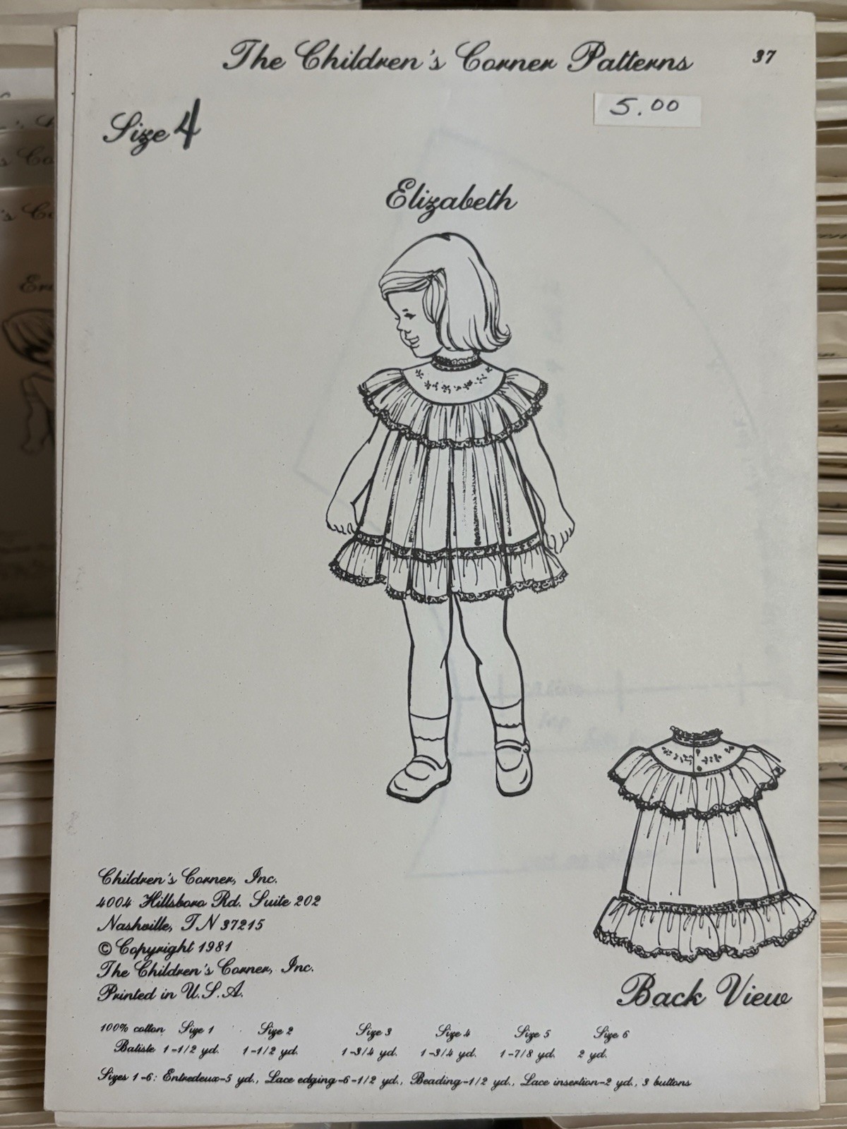 OOP/Vintage The Children's Corner Patterns #37 Elizabeth