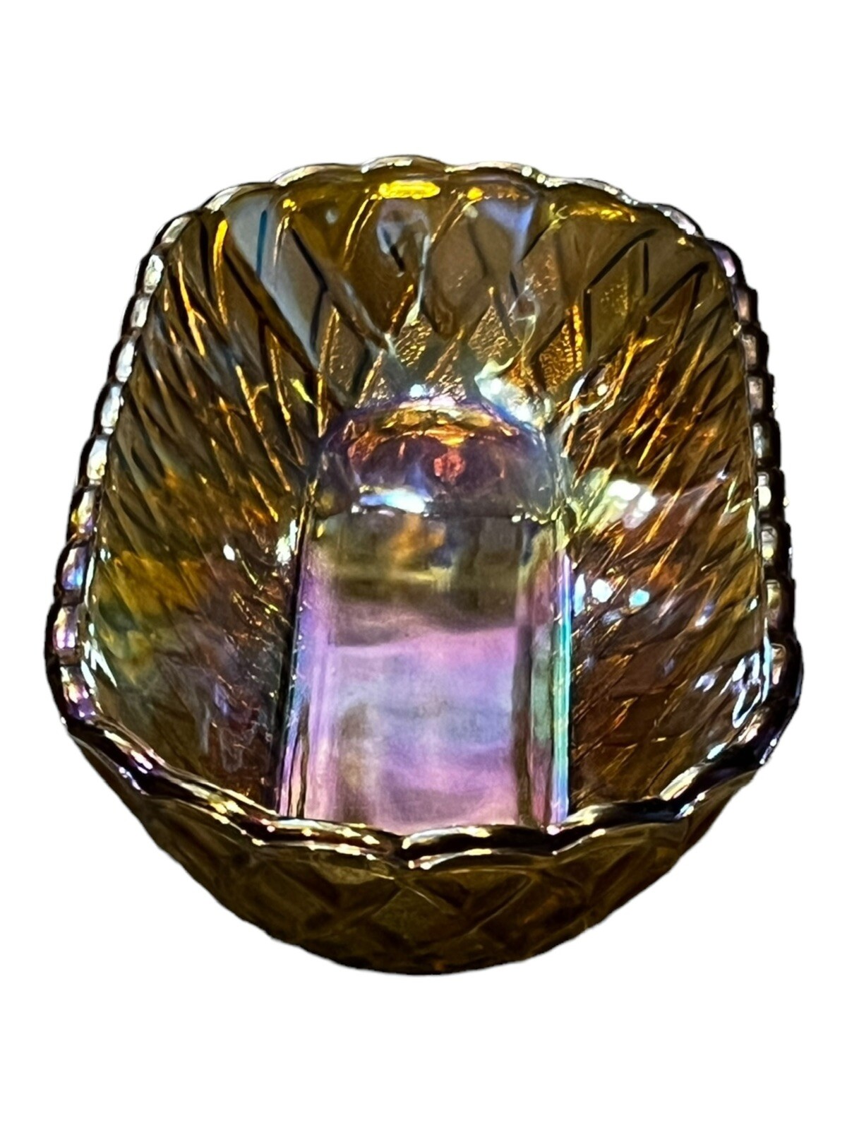 Amber Carnival Glass Lattice Oblong Dish Excellent Used Condition 10.5”L x 5”W