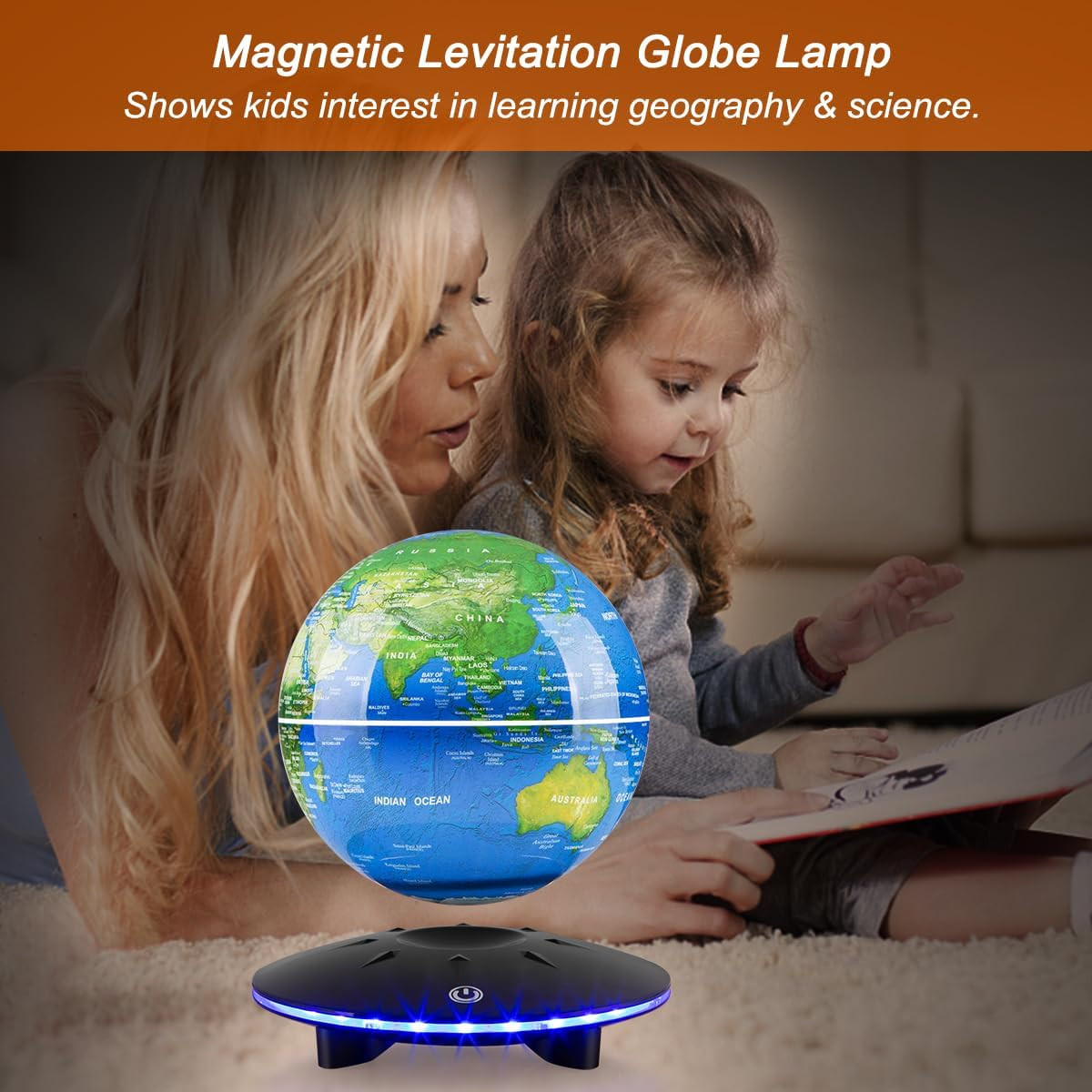 Magnetic Levitating Globe, 6 Inch LED Levitation Floating World Map Globe, Auto