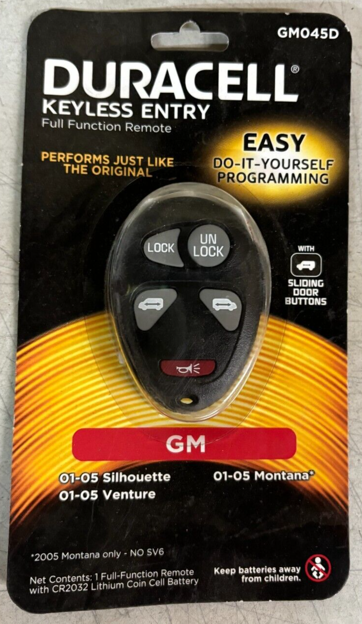 New Duracell Keyless Entry Full Function Remote for GM Vehicles GM045D NEW