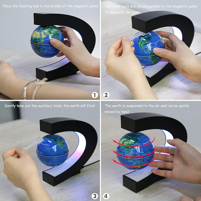 Magnetic Levitation Floating World Map Globe with C Shape Base, Floating Glob...