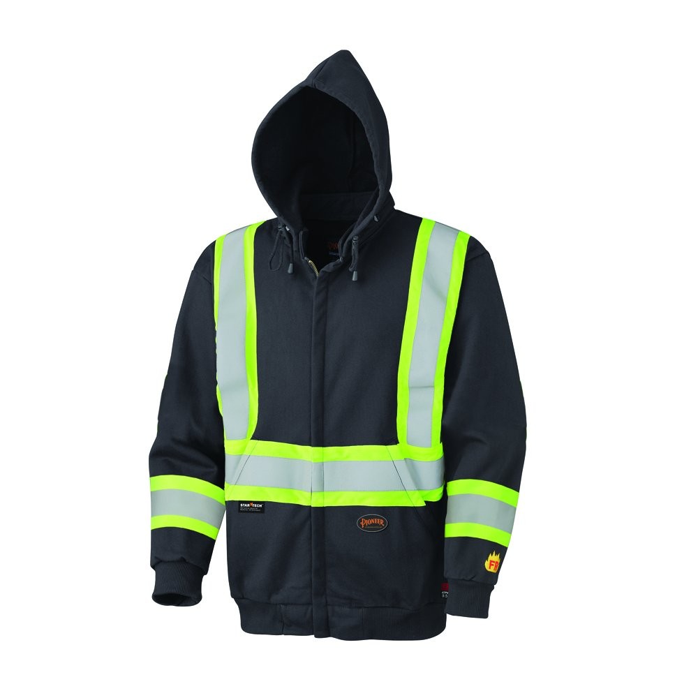 Pioneer Safety Hi-Vis Safety Hoodie, Black, Cotton, 2XL (V2570470U-2XL)