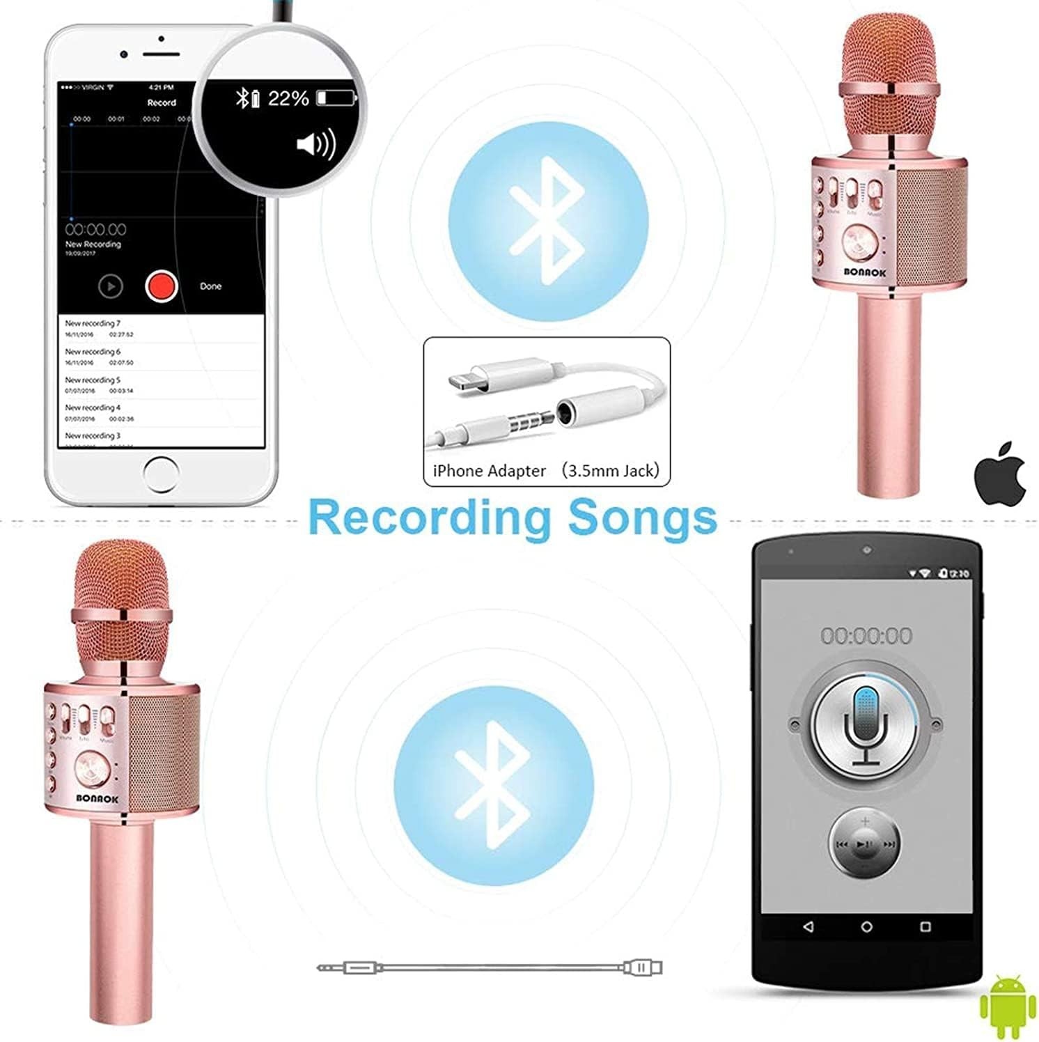 Champagne Wireless Bluetooth Karaoke Microphone with Echo Control - Perfect Gift
