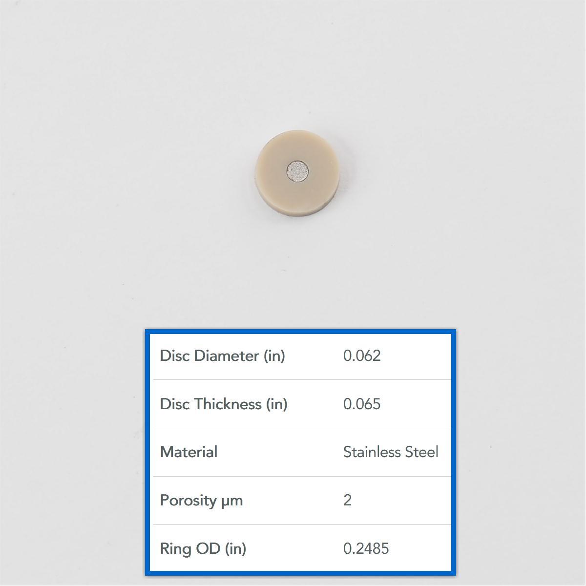 NEW IDEX A-101 Stainless Steel Frit 2µm .062" x .065" x .2485"