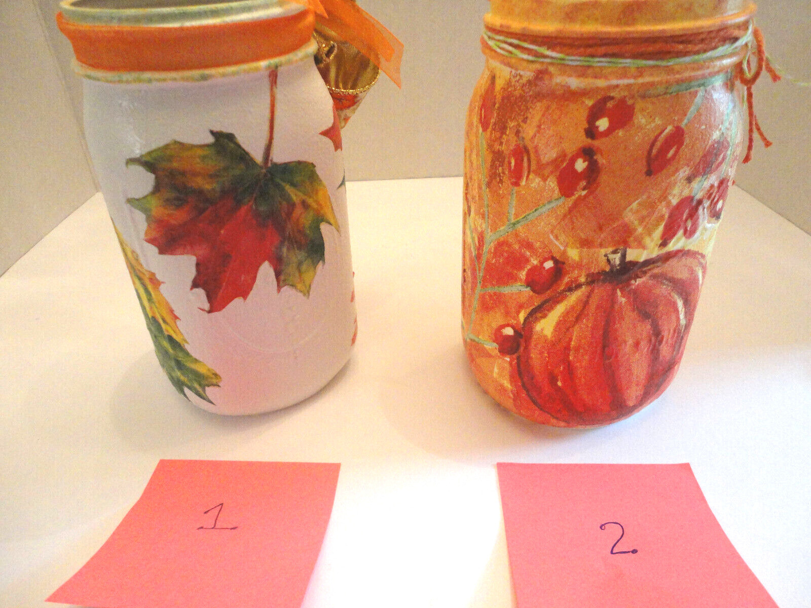 Decoupage Quart Mason Jar, Autumn Leaves or Harvest TIme ( Handmade)