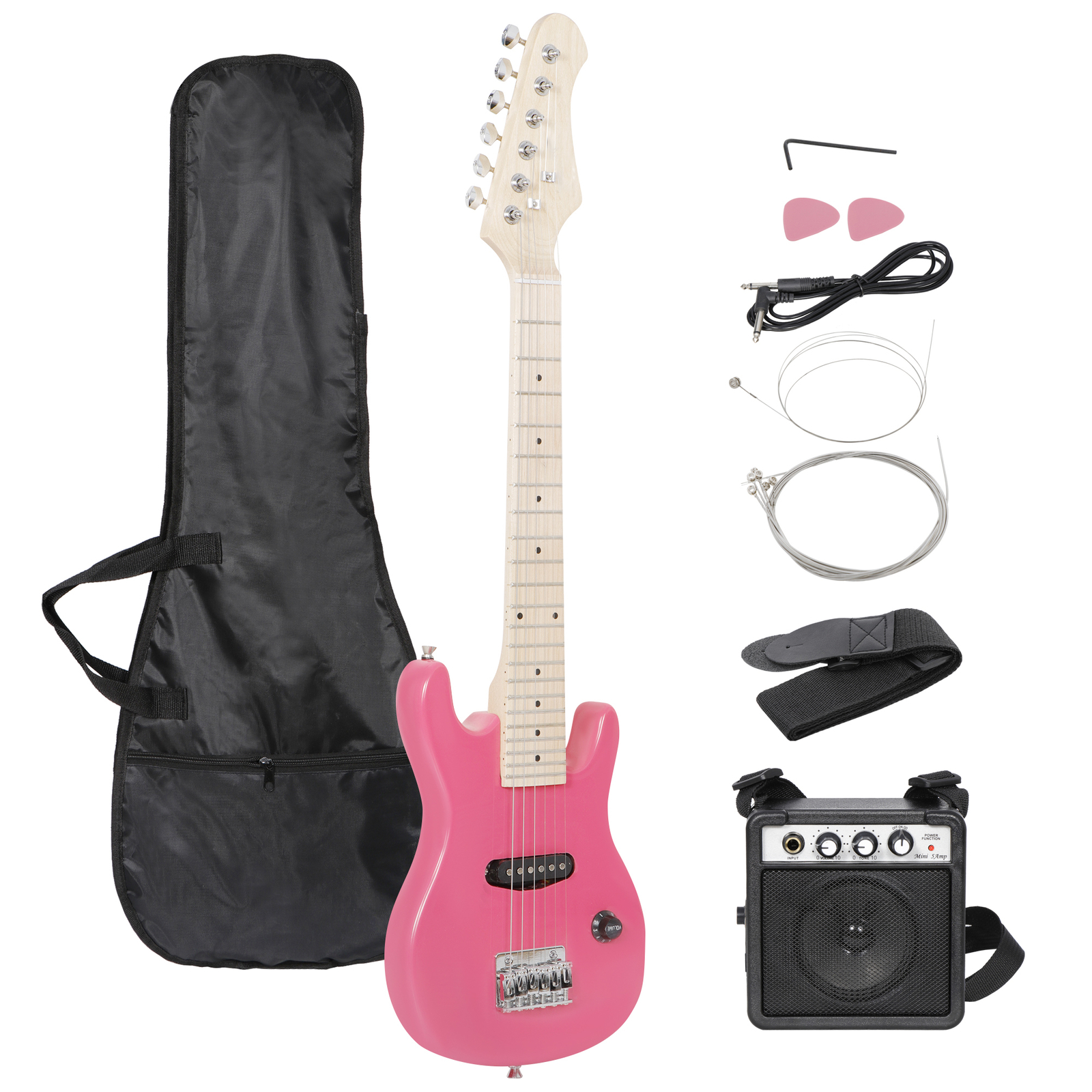 30" Kids Electric Guitar w/Amp & Guitar Combo Accessory Pink Guitar Right Hand