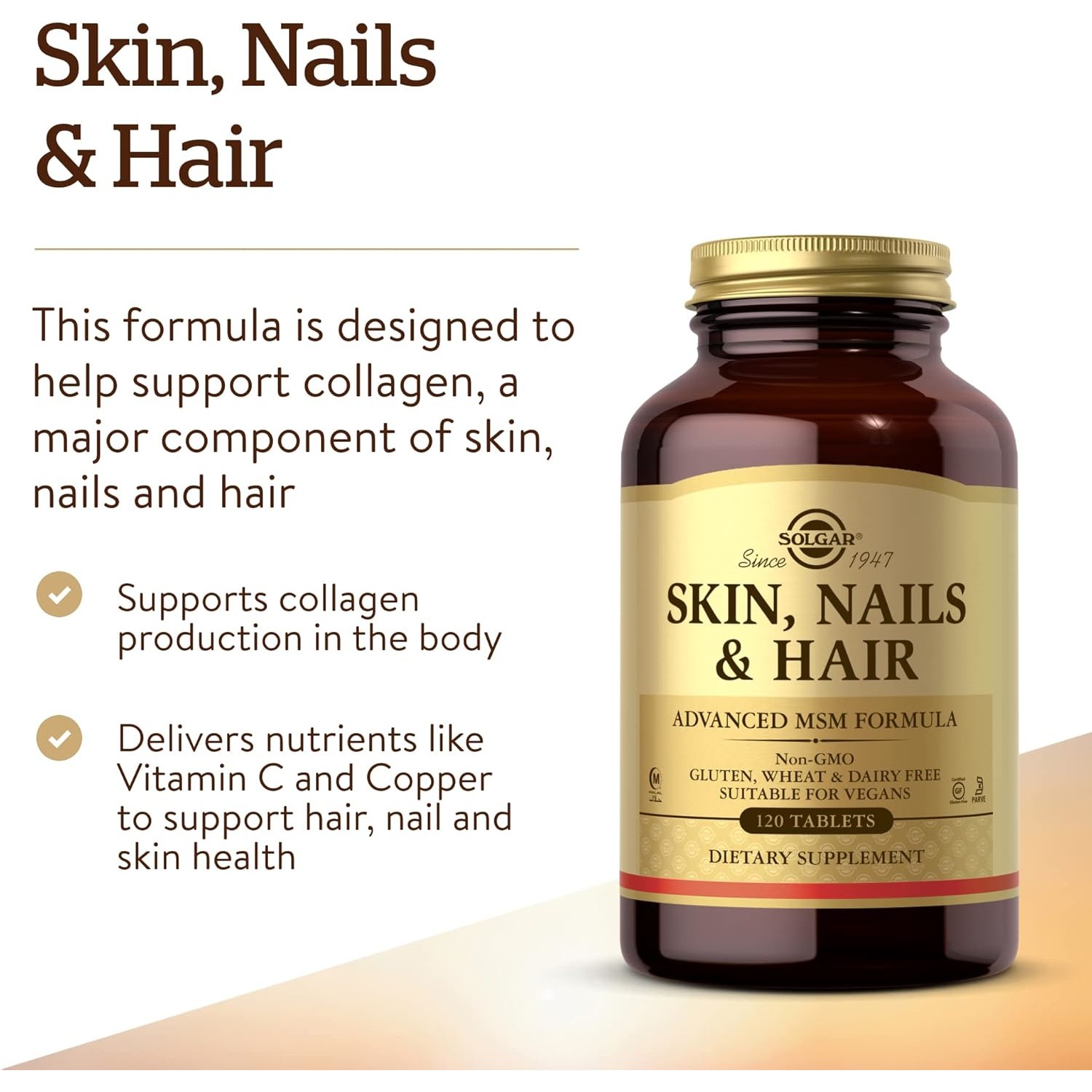 Solgar Skin, Nails & Hair, Advanced MSM Formula, 60 Servings, 120 Tablets