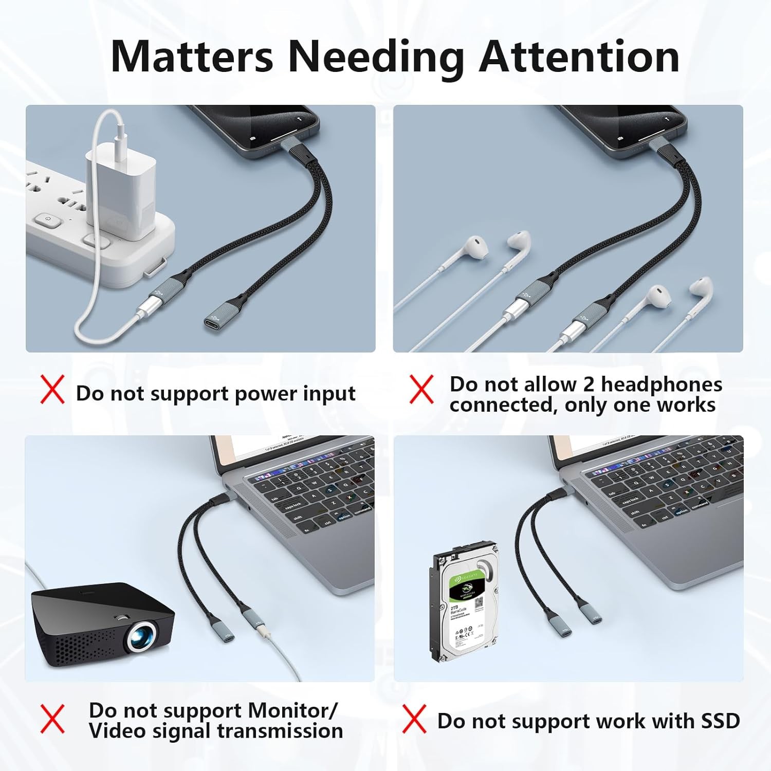 USB C to Dual USB Type C Female Splitter Cable Earphone Adapter Type C OTG Split